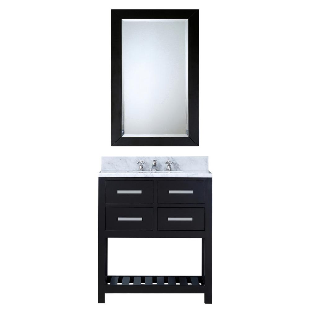 30 Inch Espresso Single Sink Bathroom Vanity With Matching Framed Mirror From The Madalyn Collection