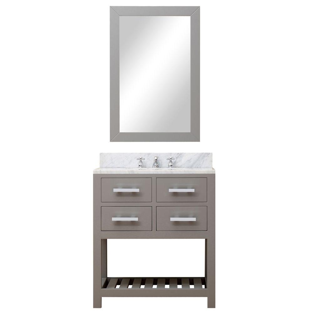30 Inch Cashmere Grey Single Sink Bathroom Vanity With Matching Framed Mirror From The Madalyn Collection