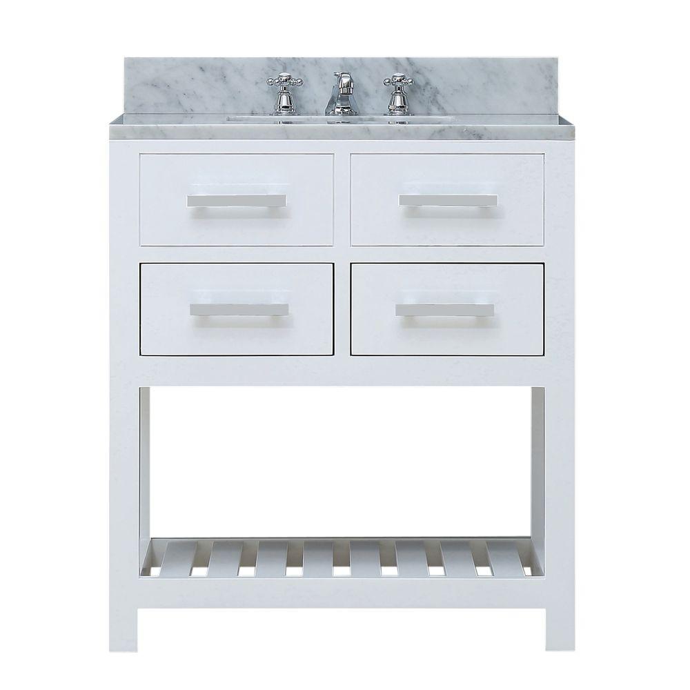 30 Inch Pure White Single Sink Bathroom Vanity With Faucet From The Madalyn Collection