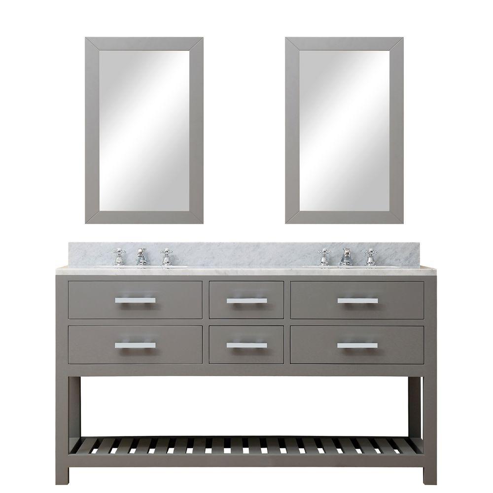 60 Inch Cashmere Grey Double Sink Bathroom Vanity With 2 Matching Framed Mirrors From The Madalyn Collection