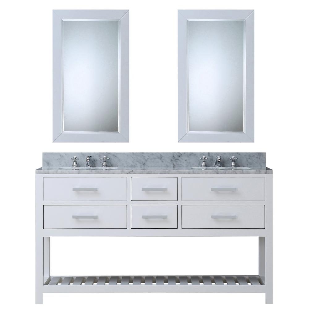 60 Inch Pure White Double Sink Bathroom Vanity With 2 Matching Framed Mirrors From The Madalyn Collection