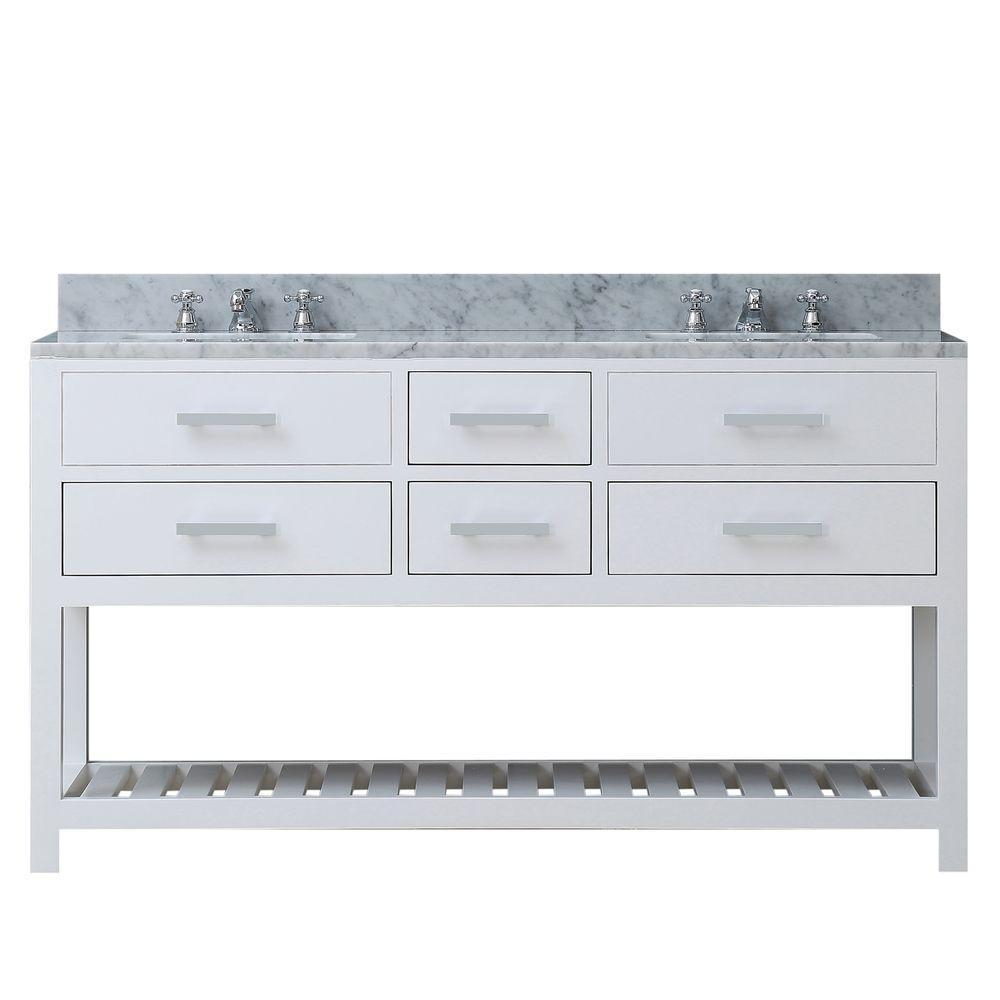 60 Inch Pure White Double Sink Bathroom Vanity With Faucet From The Madalyn Collection