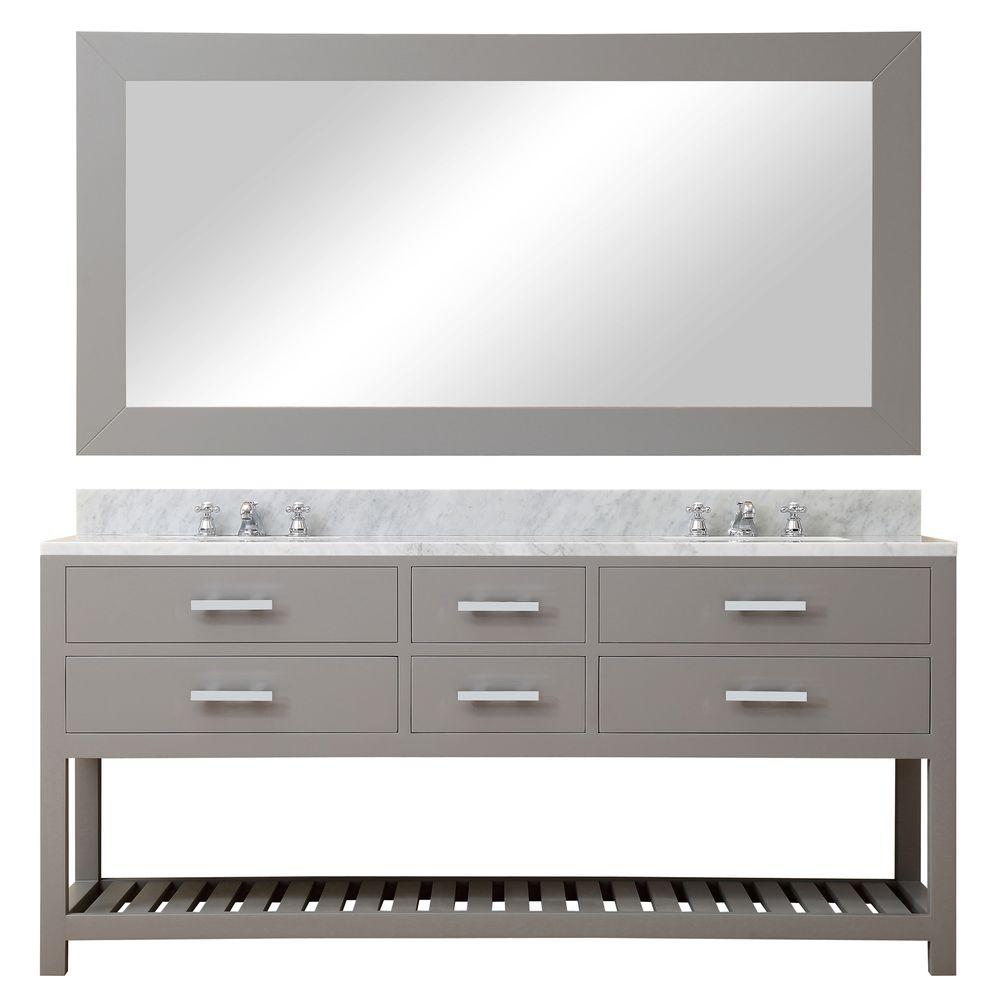 72 Inch Cashmere Grey Double Sink Bathroom Vanity With Matching Large Framed Mirror From The Madalyn Collection