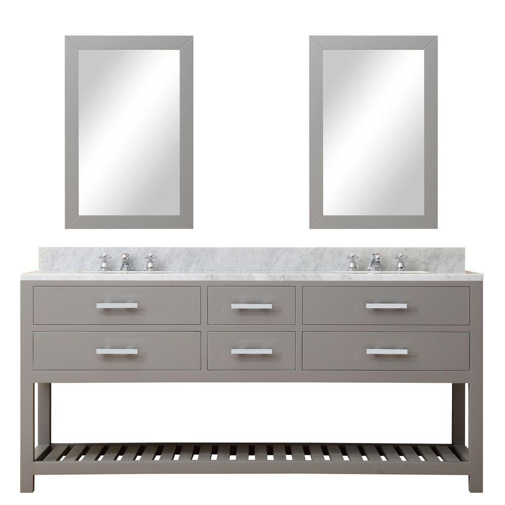 72 Inch Cashmere Grey Double Sink Bathroom Vanity With 2 Matching Framed Mirrors From The Madalyn Collection