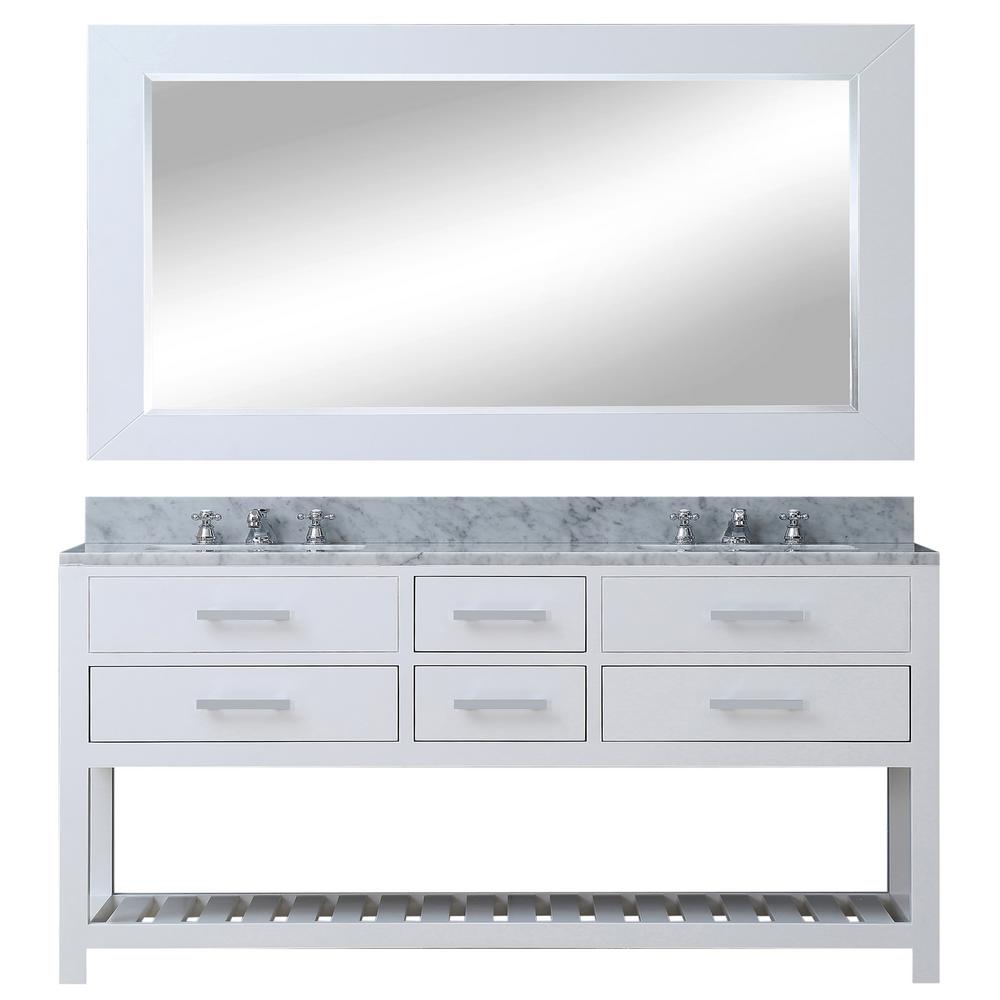 72 Inch Pure White Double Sink Bathroom Vanity With Matching Large Framed Mirror From The Madalyn Collection