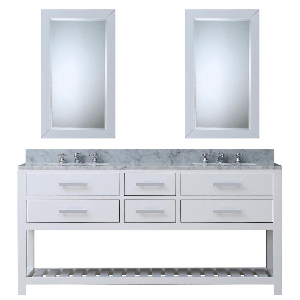 72 Inch Pure White Double Sink Bathroom Vanity With 2 Matching Framed Mirrors From The Madalyn Collection