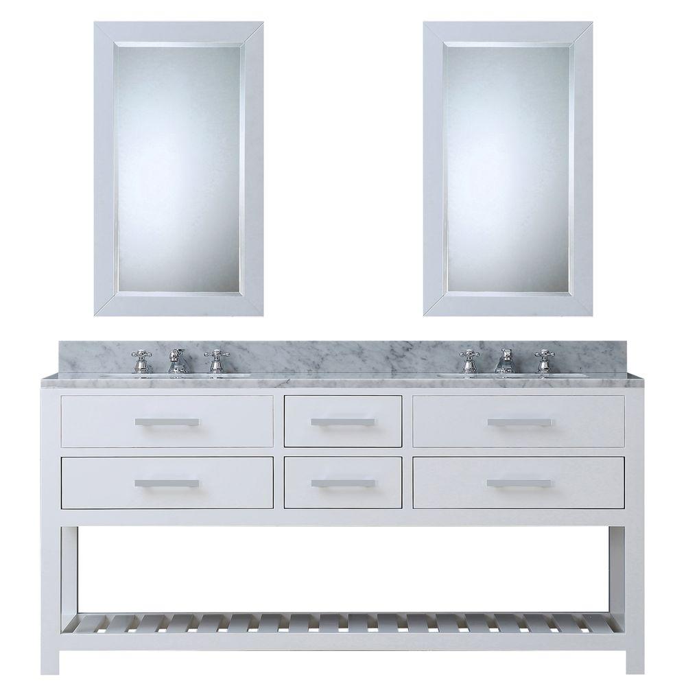 72 Inch Pure White Double Sink Bathroom Vanity With 2 Matching Framed Mirrors And Faucets From The Madalyn Collection