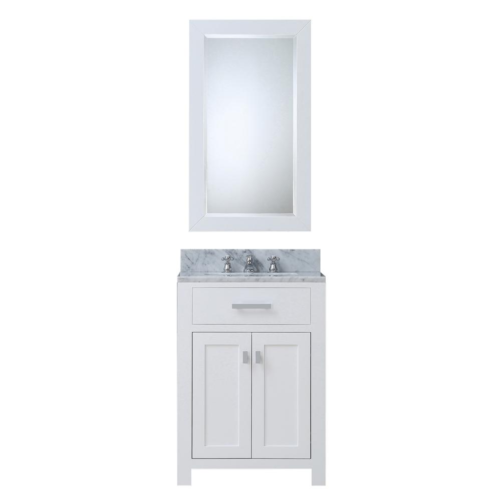 24 Inch Pure White Single Sink Bathroom Vanity With Matching Framed Mirror From The Madison Collection