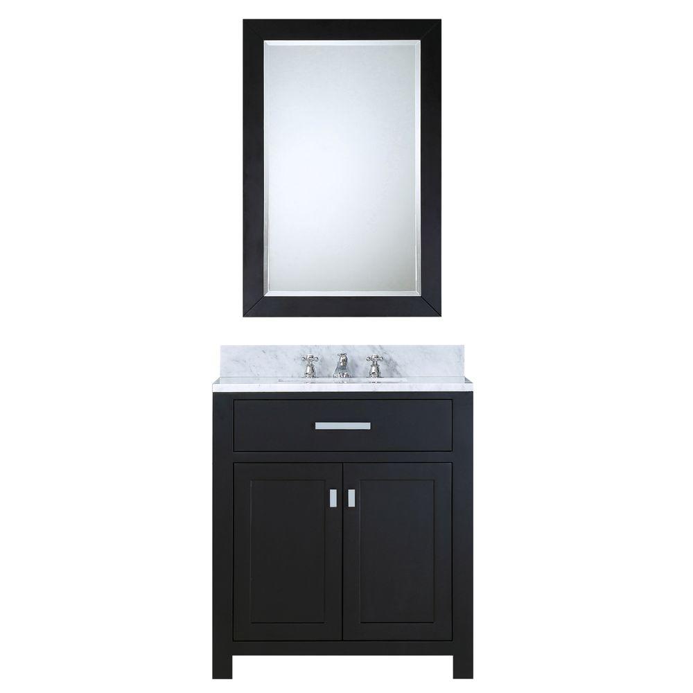 30 Inch Espresso Single Sink Bathroom Vanity With Matching Framed Mirror And Faucet From The Madison Collection