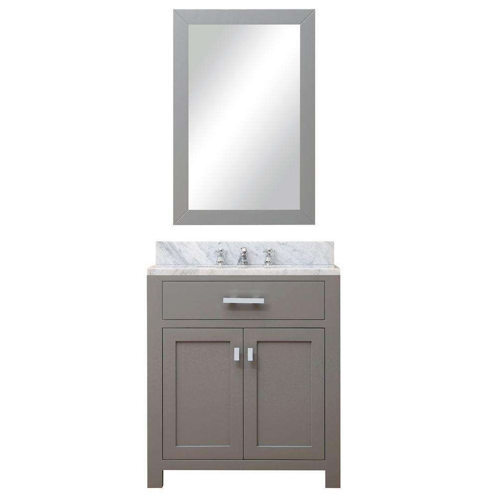 30 Inch Cashmere Grey Single Sink Bathroom Vanity With Matching Framed Mirror From The Madison Collection