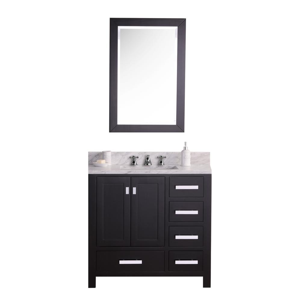 36 Inch Wide Dark Espresso Single Sink Bathroom Vanity With Matching Mirror From The Madison Collection