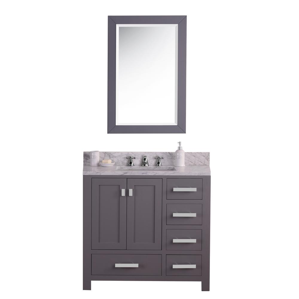 36 Inch Wide Cashmere Grey Single Sink Bathroom Vanity With Matching Mirror From The Madison Collection
