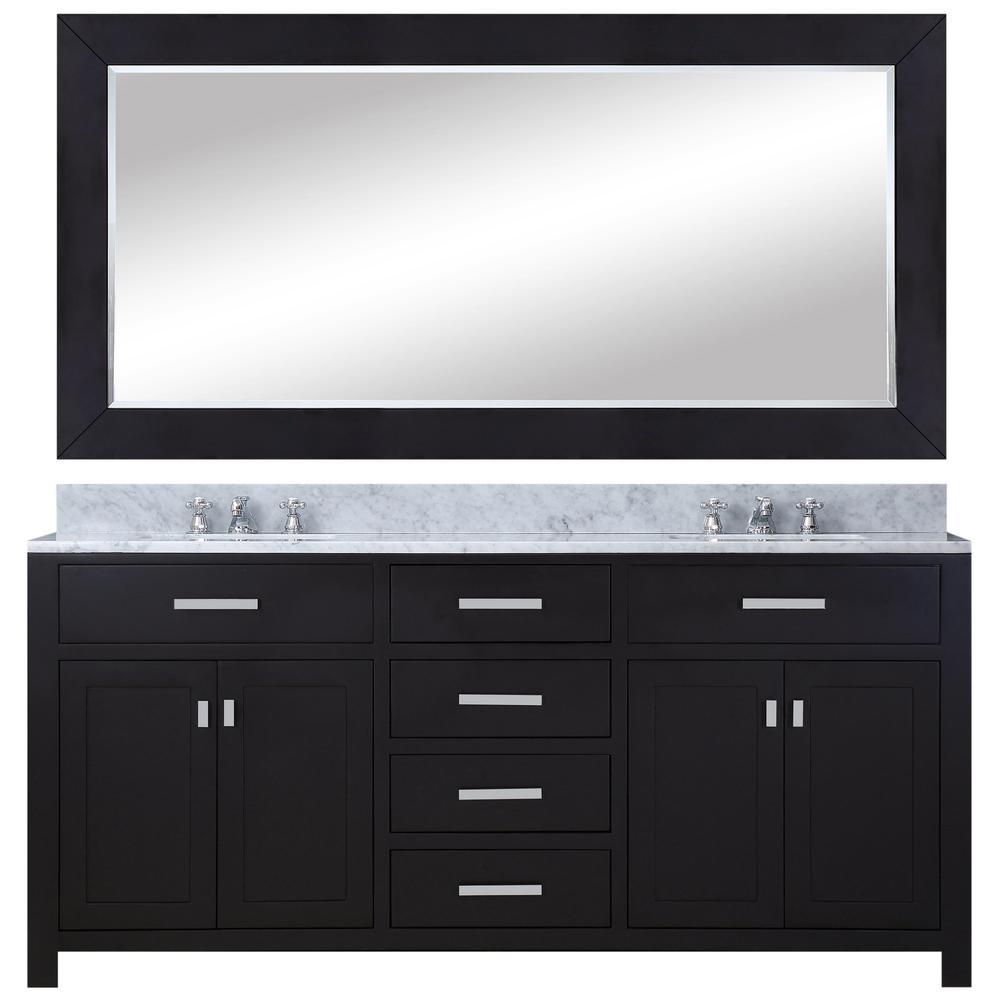 60 Inch Espresso Double Sink Bathroom Vanity With Matching Framed Mirror From The Madison Collection