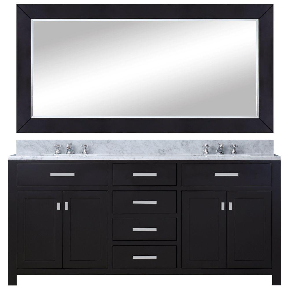 60 Inch Espresso Double Sink Bathroom Vanity With Matching Framed Mirror And Faucet From The Madison Collection