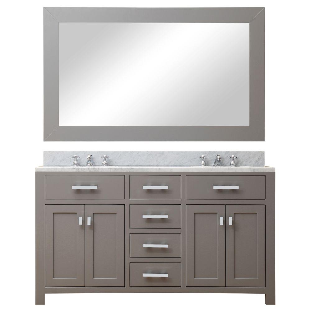 60 Inch Cashmere Grey Double Sink Bathroom Vanity With Matching Framed Mirror From The Madison Collection
