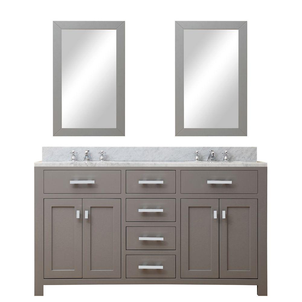 60 Inch Cashmere Grey Double Sink Bathroom Vanity With 2 Matching Framed Mirrors From The Madison Collection