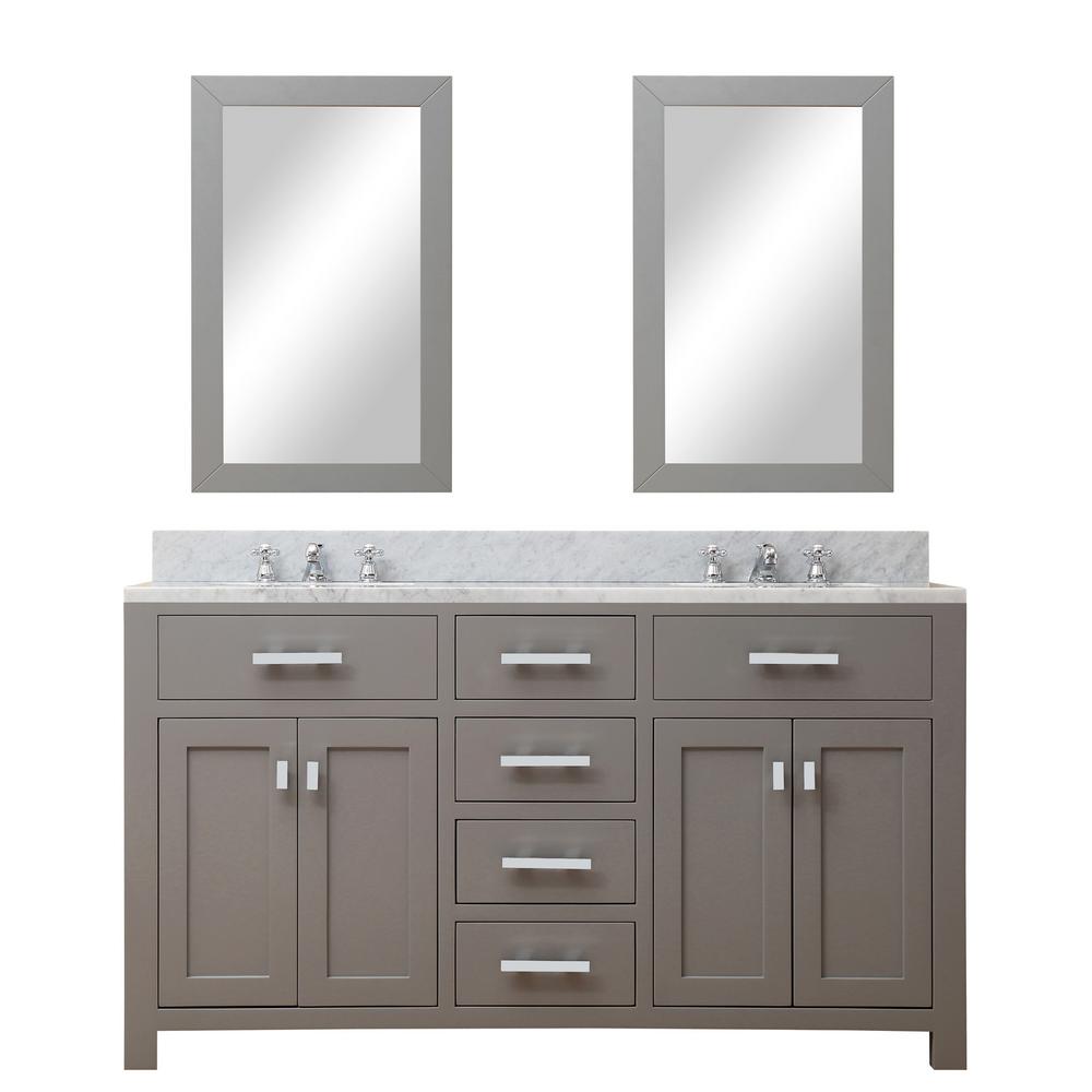 60 Inch Cashmere Grey Double Sink Bathroom Vanity With 2 Matching Framed Mirrors And Faucets From The Madison Collection