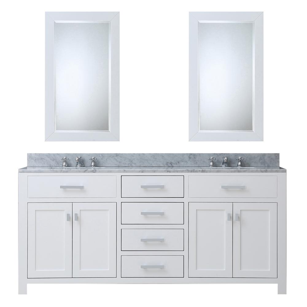 60 Inch Pure White Double Sink Bathroom Vanity With 2 Matching Framed Mirrors From The Madison Collection