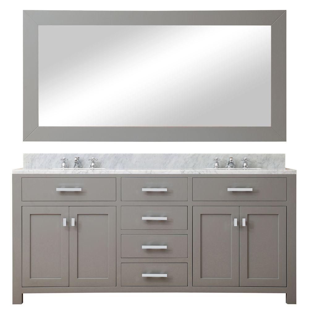 72 Inch Cashmere Grey Double Sink Bathroom Vanity With Matching Large Framed Mirror From The Madison Collection