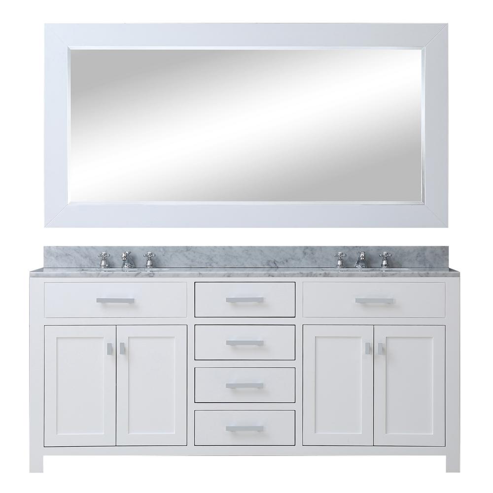 72 Inch Pure White Double Sink Bathroom Vanity With Matching Large Framed Mirror From The Madison Collection