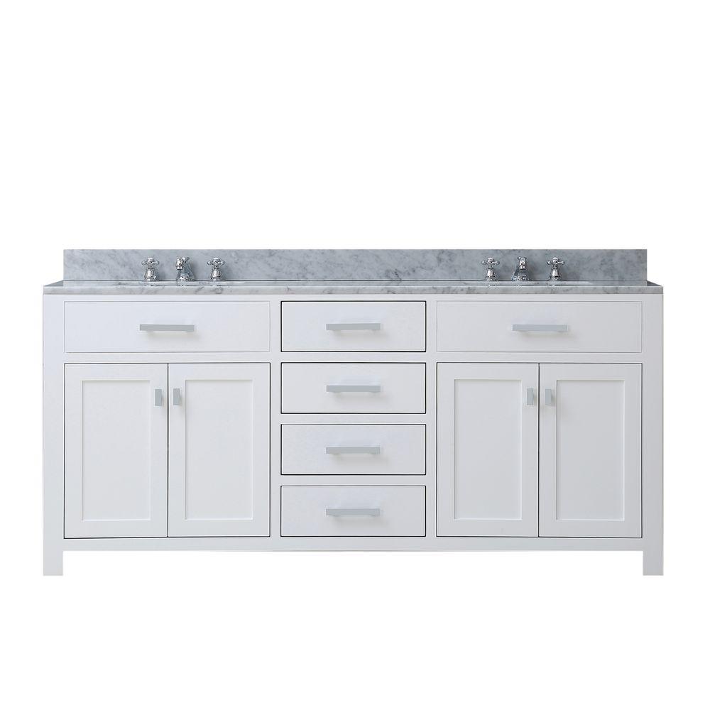 72 Inch Pure White Double Sink Bathroom Vanity With Faucet From The Madison Collection