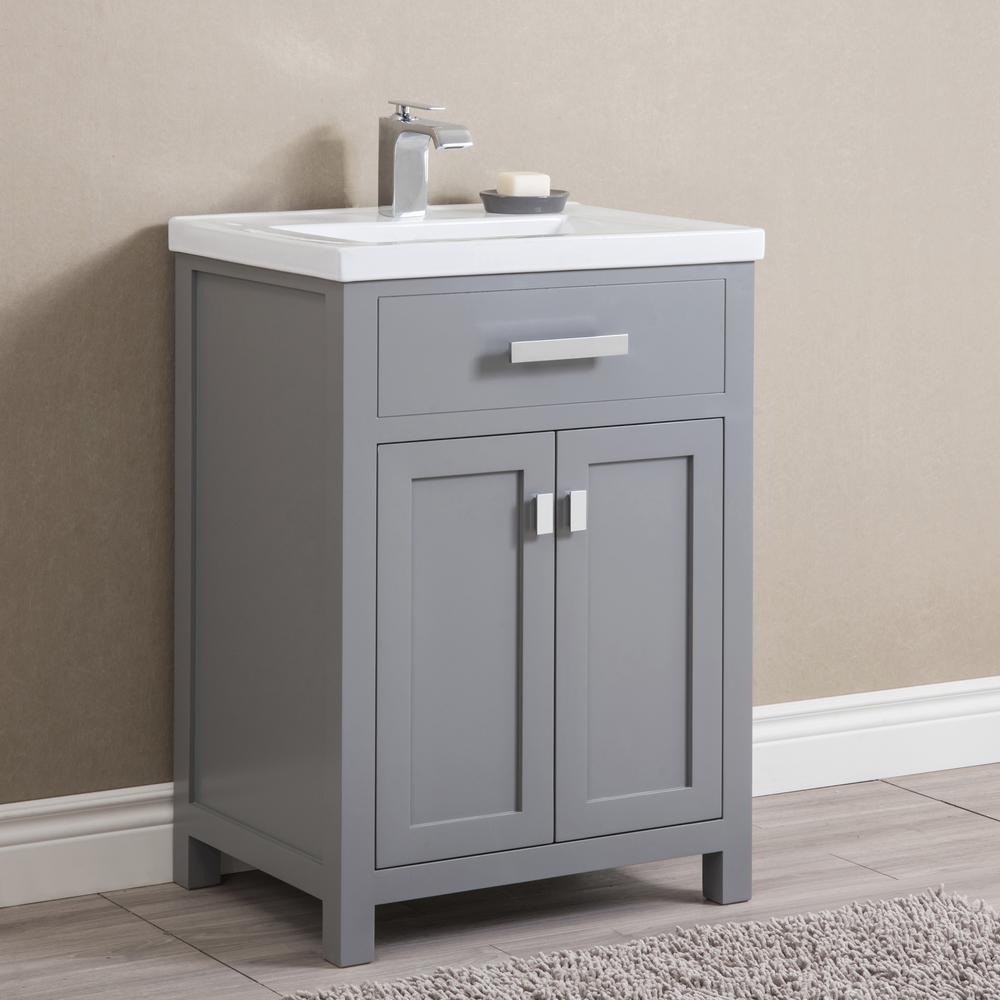 24 Inch Cashmere Grey MDF Single Bowl Ceramics Top Vanity With Double Door From The MYRA Collection