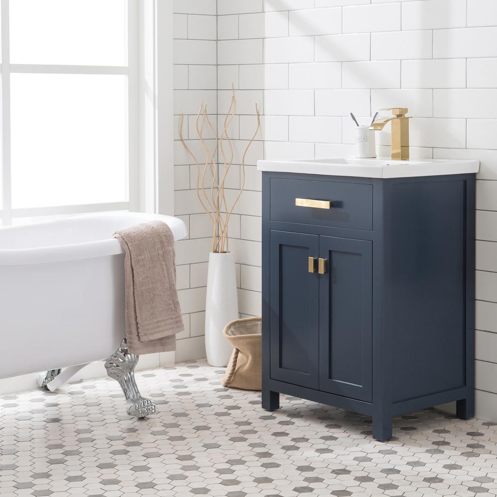 24 Inch Monarch Blue MDF Single Bowl Ceramics Top Vanity With Double Door From The MYRA Collection