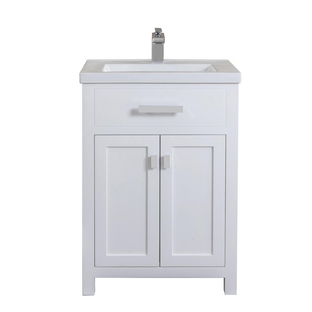 24 Inch Pure White MDF Single Bowl Ceramics Top Vanity With Double Door From The MYRA Collection
