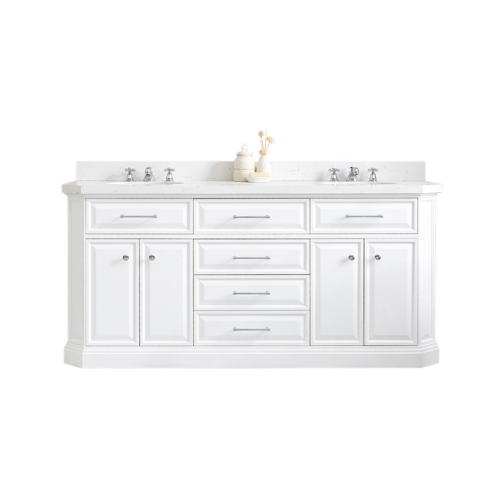 72" Palace Collection Quartz Carrara Pure White Bathroom Vanity Set With Hardware in Chrome Finish