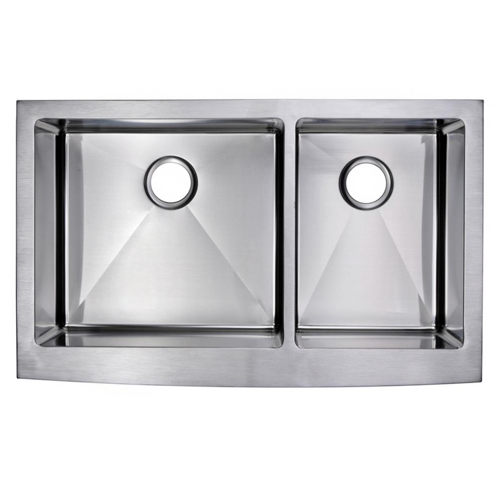 36 Inch X 22 Inch 15mm Corner Radius 60/40 Double Bowl Stainless Steel Hand Made Apron Front Kitchen Sink