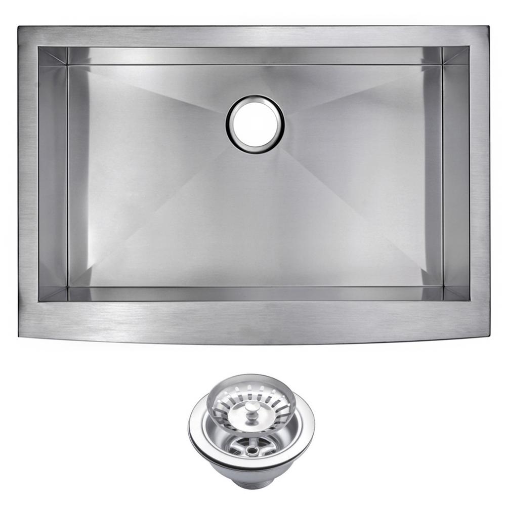 33 Inch X 21 Inch Zero Radius Single Bowl Stainless Steel Hand Made Apron Front Kitchen Sink With Drain and Strainer