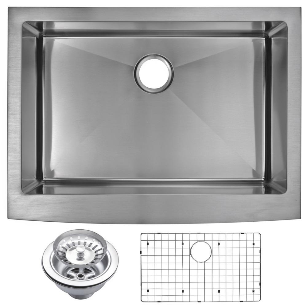 30 Inch X 22 Inch 15mm Corner Radius Single Bowl Stainless Steel Hand Made Apron Front Kitchen Sink With Drain, Strainer, And Bo