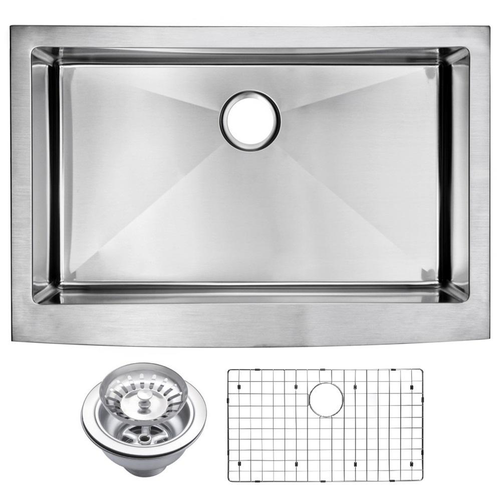 33 Inch X 22 Inch 15mm Corner Radius Single Bowl Stainless Steel Hand Made Apron Front Kitchen Sink With Drain, Strainer, And Bo