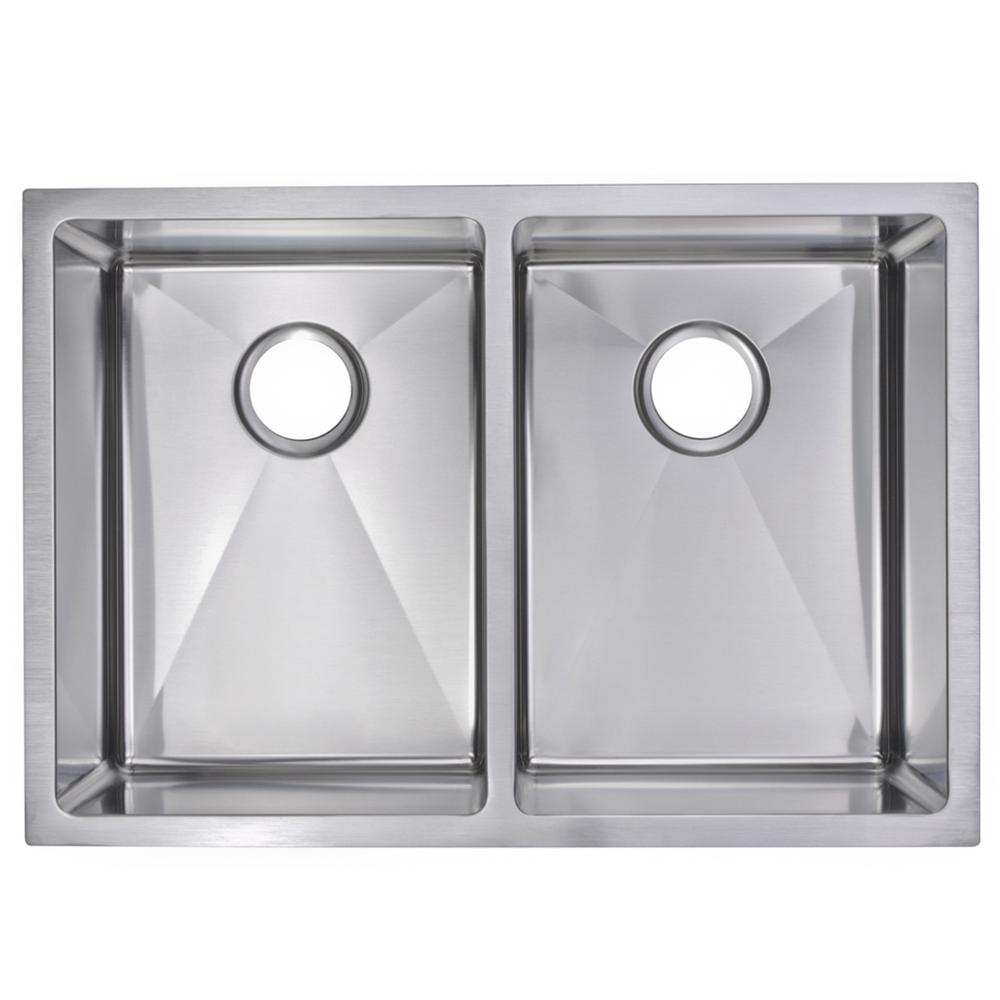 29 Inch X 20 Inch 15mm Corner Radius 50/50 Double Bowl Stainless Steel Hand Made Undermount Kitchen Sink With Drains, Strainers