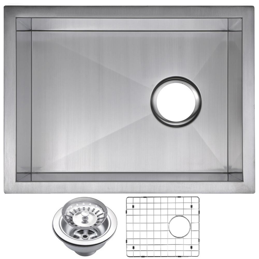 15 Inch X 20 Inch Zero Radius Single Bowl Stainless Steel Hand Made Undermount Bar Sink With Drain, Strainer, And Bottom Grid