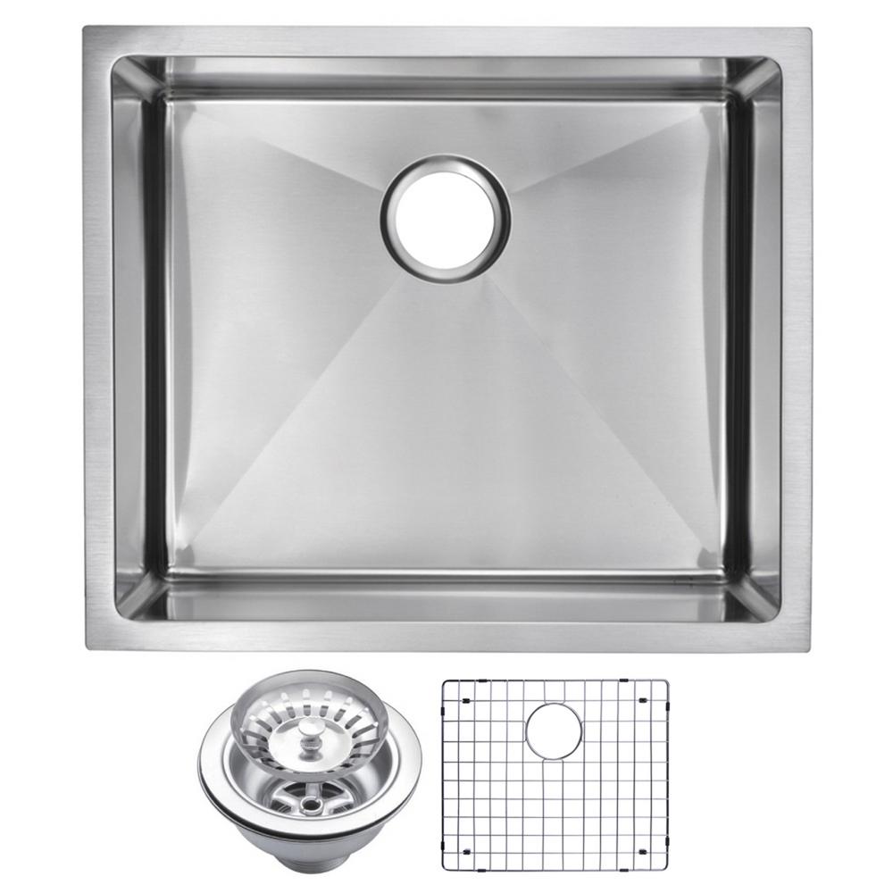23 Inch X 20 Inch 15mm Corner Radius Single Bowl Stainless Steel Hand Made Undermount Kitchen Sink With Drain, Strainer, And Bot