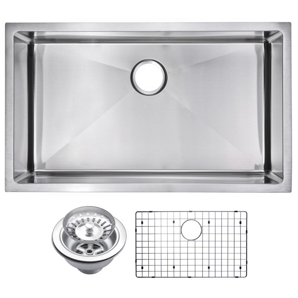 32 Inch X 19 Inch 15mm Corner Radius Single Bowl Stainless Steel Hand Made Undermount Kitchen Sink With Drain, Strainer, And Bot