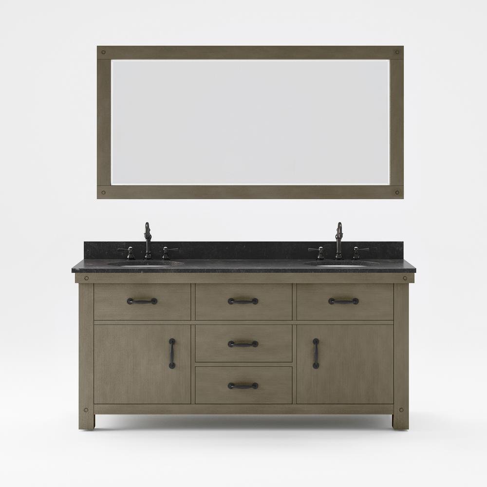 72 Inch Grizzle Grey Double Sink Bathroom Vanity With Mirror With Blue Limestone Counter Top From The ABERDEEN Collection