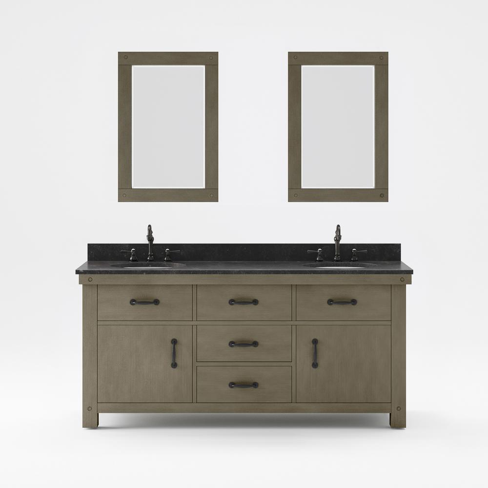72 Inch Grizzle Grey Double Sink Bathroom Vanity With Mirrors With Blue Limestone Counter Top From The ABERDEEN Collection