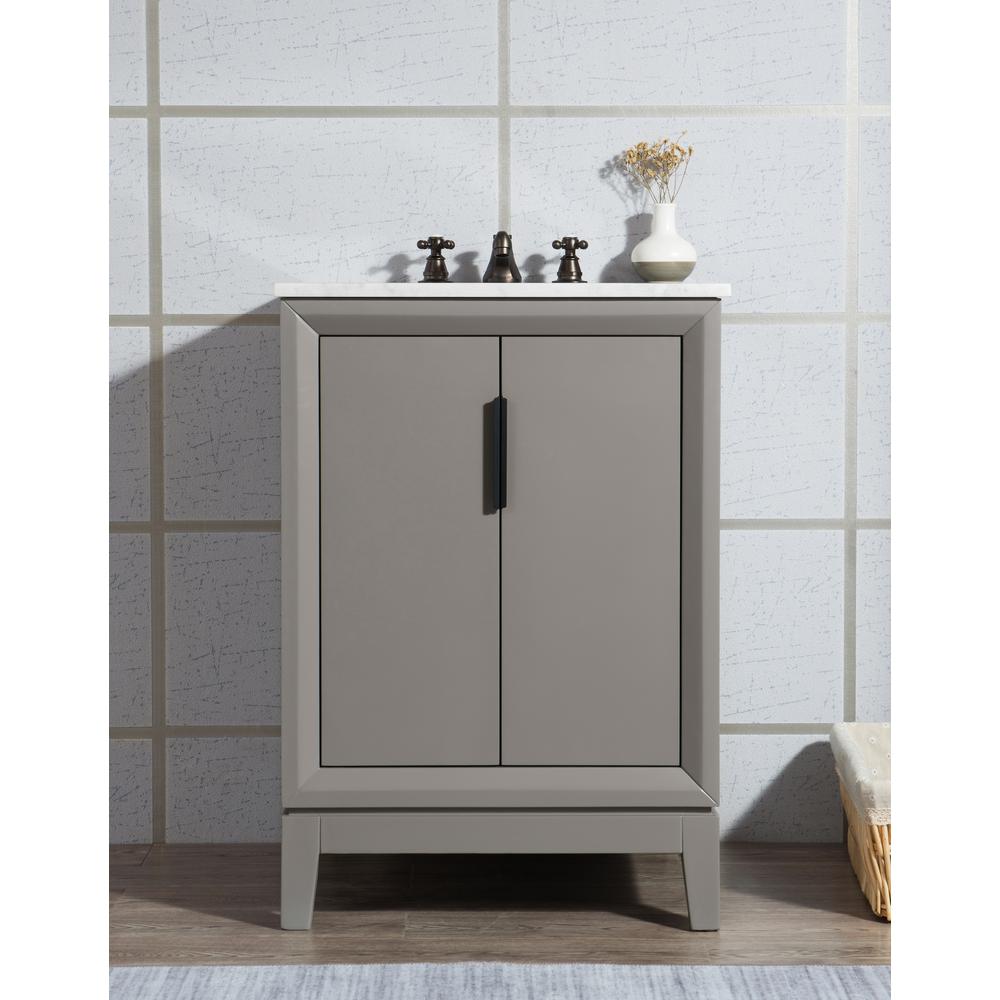 Elizabeth 24-Inch Single Sink Carrara White Marble Vanity In Cashmere Grey With Matching Mirror(s)