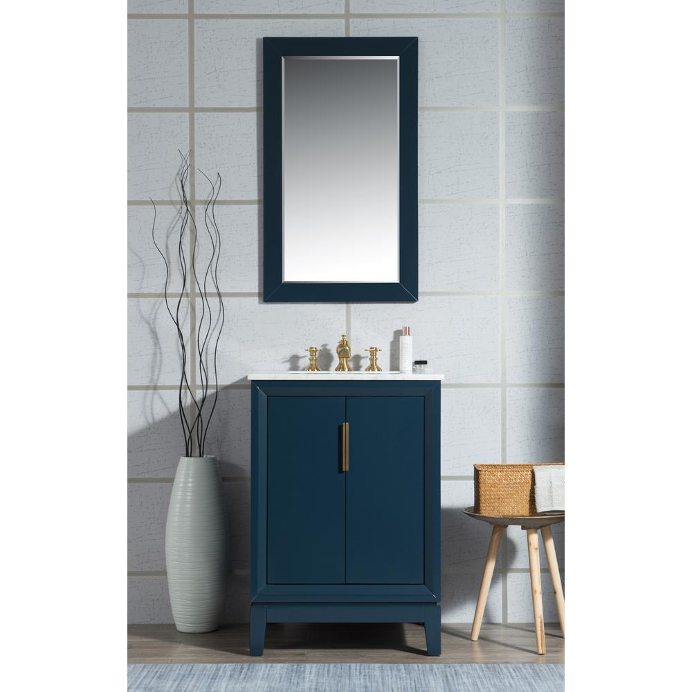 Elizabeth 24-Inch Single Sink Carrara White Marble Vanity In Monarch Blue With Matching Mirror(s) and F2-0013-06-FX Lavatory Fau