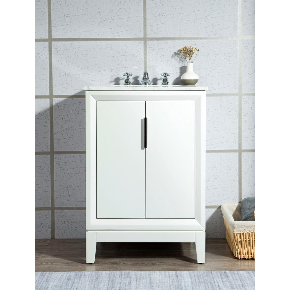 Elizabeth 24-Inch Single Sink Carrara White Marble Vanity In Pure White With Matching Mirror(s)