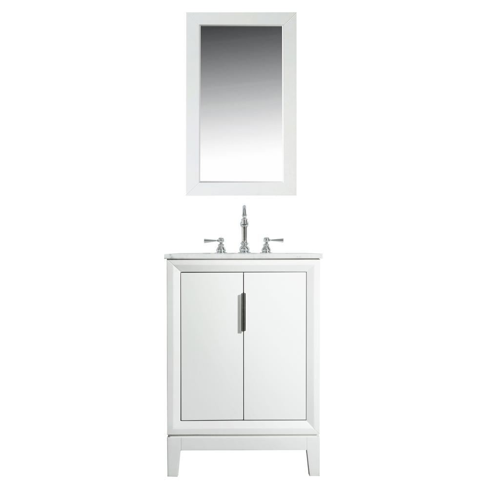 Elizabeth 24-Inch Single Sink Carrara White Marble Vanity In Pure White With Matching Mirror(s) and F2-0012-01-TL Lavatory Fauce