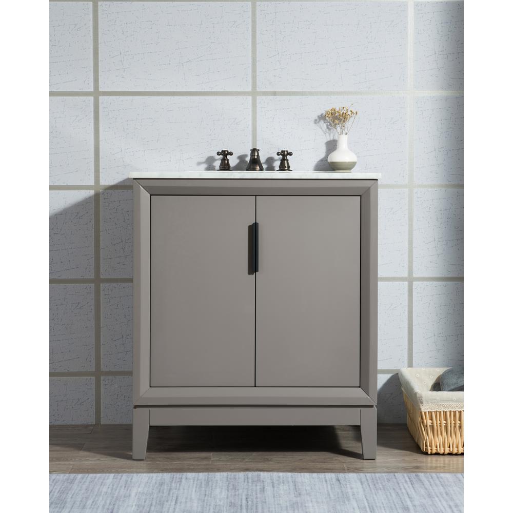 Elizabeth 30-Inch Single Sink Carrara White Marble Vanity In Cashmere Grey With Matching Mirror(s)