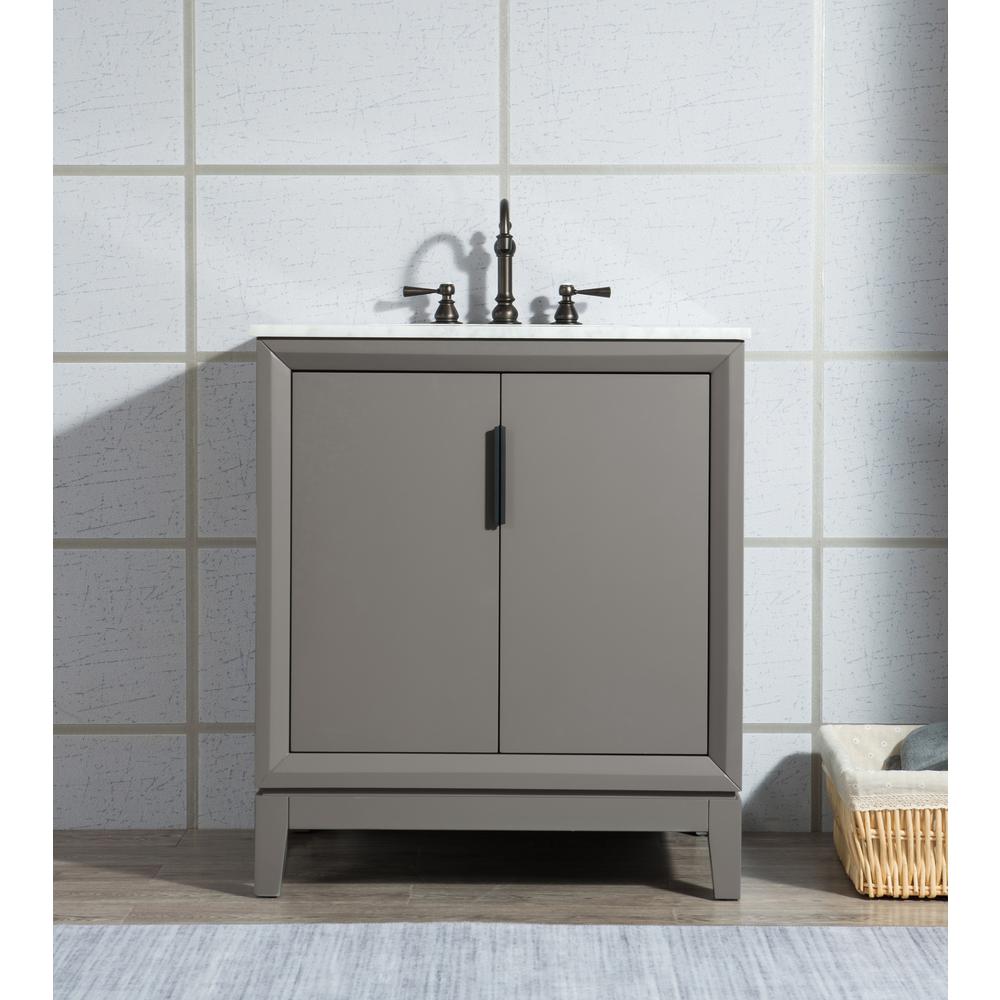 Elizabeth 30-Inch Single Sink Carrara White Marble Vanity In Cashmere Grey With Matching Mirror(s) and F2-0012-03-TL Lavatory Fa