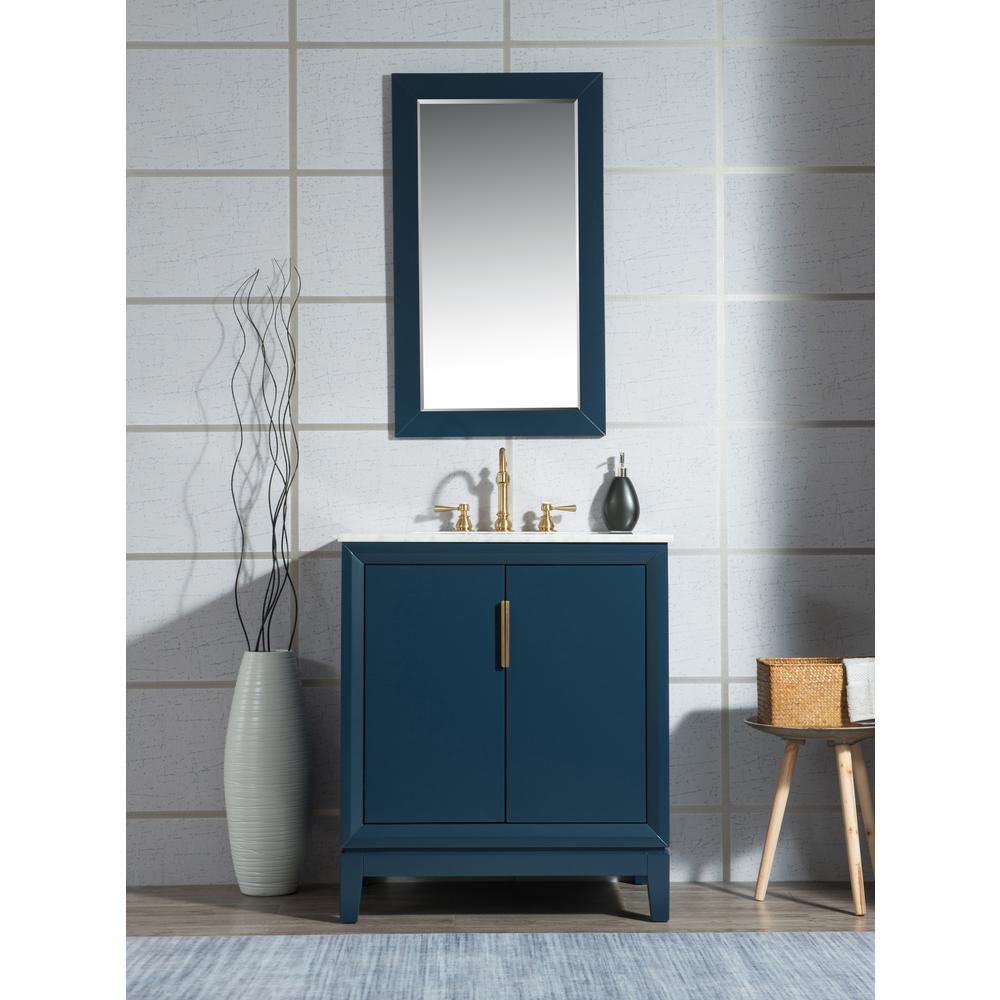 Elizabeth 30-Inch Single Sink Carrara White Marble Vanity In Monarch Blue With Matching Mirror(s) and F2-0012-06-TL Lavatory Fau