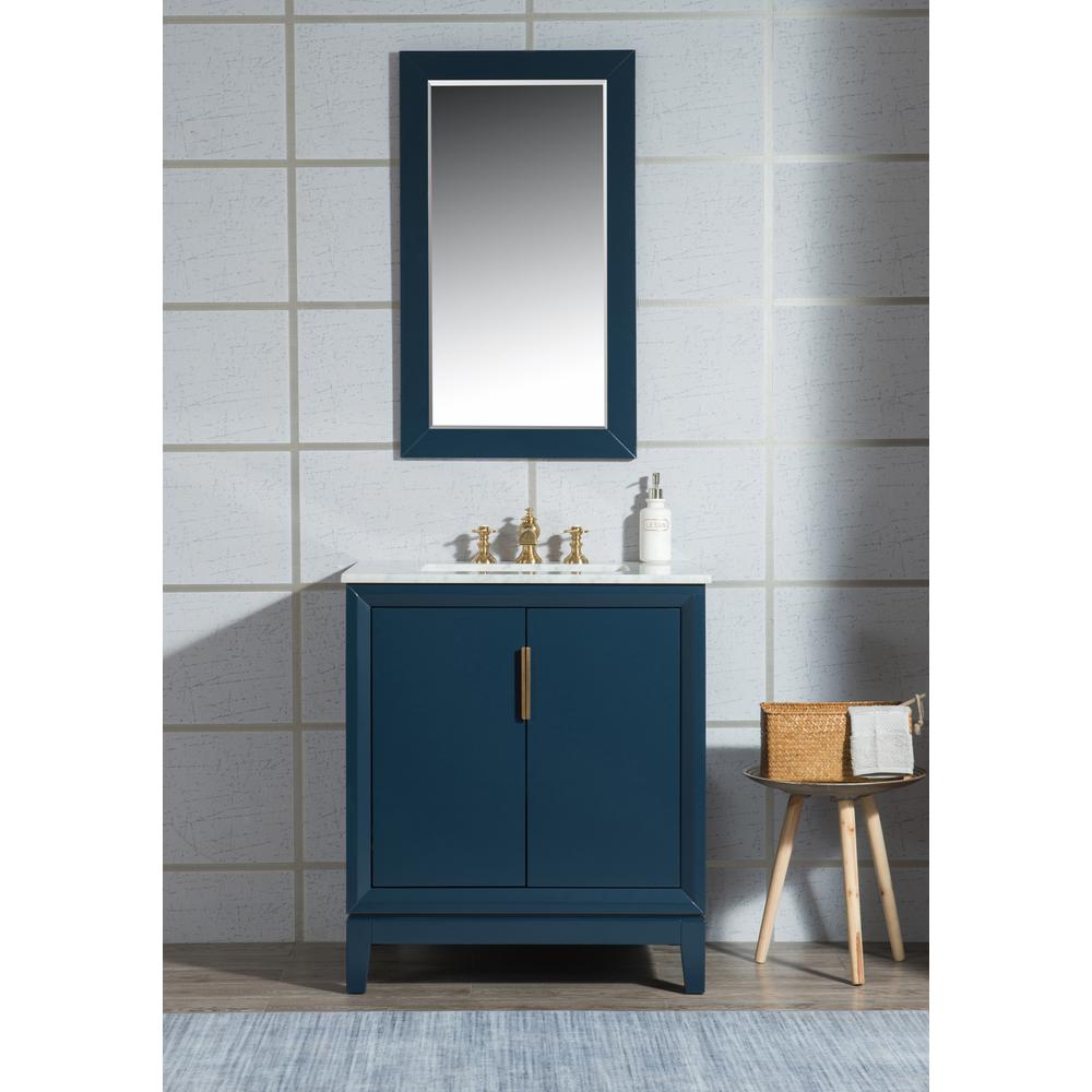 Elizabeth 30-Inch Single Sink Carrara White Marble Vanity In Monarch Blue With Matching Mirror(s) and F2-0013-06-FX Lavatory Fau