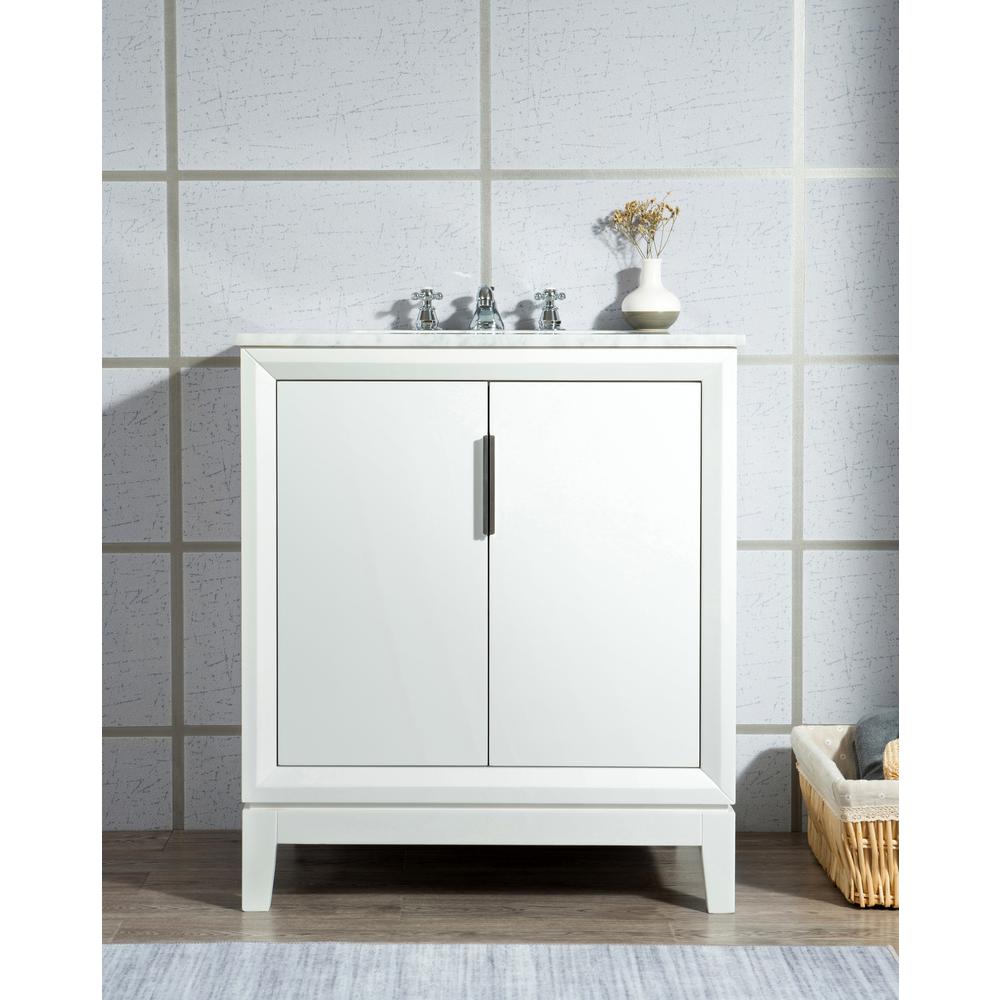 Elizabeth 30-Inch Single Sink Carrara White Marble Vanity In Pure White With Matching Mirror(s)