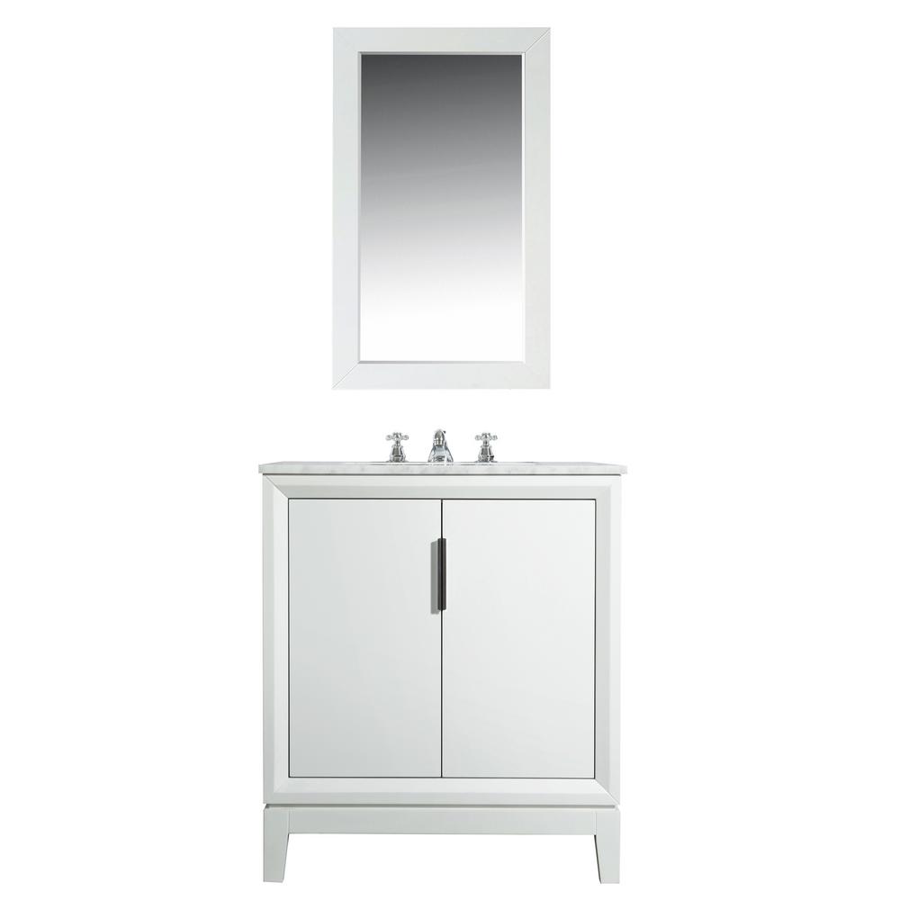 Elizabeth 30-Inch Single Sink Carrara White Marble Vanity In Pure White With Matching Mirror(s) and F2-0009-01-BX Lavatory Fauce