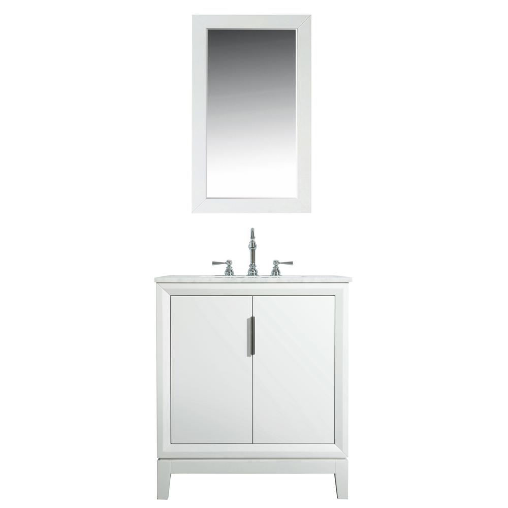 Elizabeth 30-Inch Single Sink Carrara White Marble Vanity In Pure White With Matching Mirror(s) and F2-0012-01-TL Lavatory Fauce